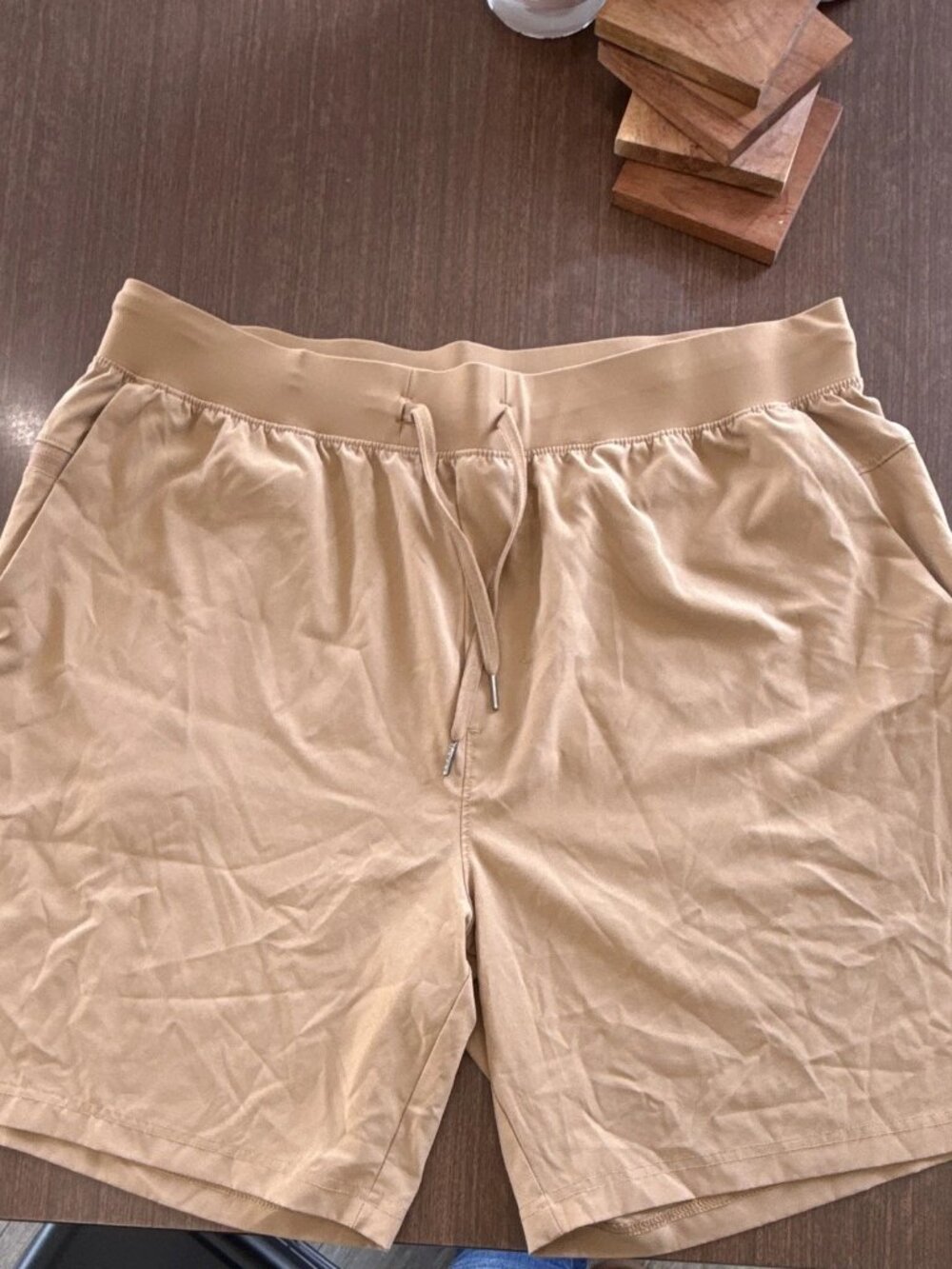 Skechers Performance Men's Lined Running Shorts Khaki Tan Beige Sz XL 7"